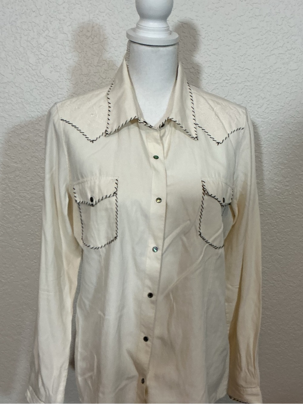 Ryan Michael vintage Classic Cream Western-Style pearl snap Shirt (B5)